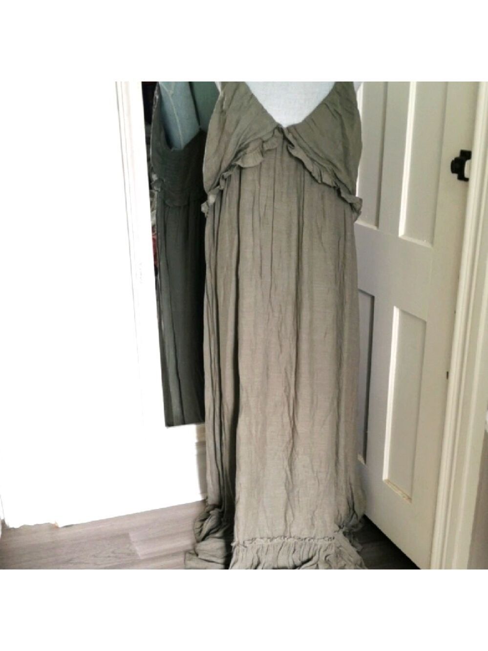 NWT Sweet Lovely by Jen Boho Olive Green Maxi Ruffled Sundress Smocked Back 3XL